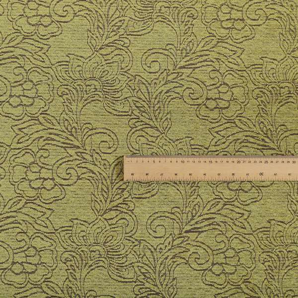 Voyage Of Floral Pattern In Green Colour Woven Soft Chenille Upholstery Fabric JO-451 - Made To Measure Curtains