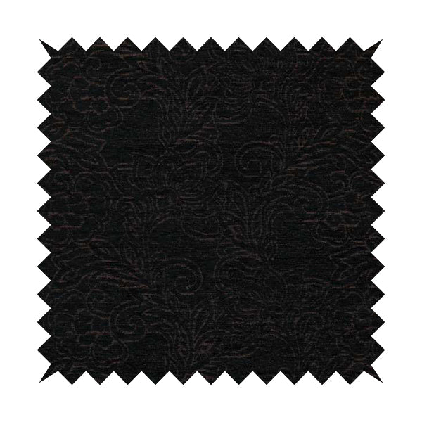 Voyage Of Floral Pattern In Black Colour Woven Soft Chenille Upholstery Fabric JO-452 - Made To Measure Curtains