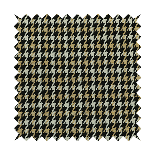 Boxer Houndstooth Pattern In Black Beige Colour Woven Soft Chenille Upholstery Fabric JO-454