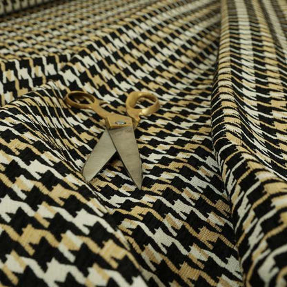 Boxer Houndstooth Pattern In Black Beige Colour Woven Soft Chenille Upholstery Fabric JO-454 - Roman Blinds