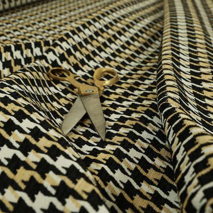 Boxer Houndstooth Pattern In Black Beige Colour Woven Soft Chenille Upholstery Fabric JO-454 - Made To Measure Curtains