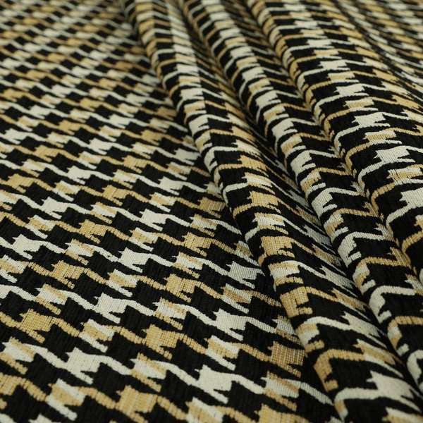 Boxer Houndstooth Pattern In Black Beige Colour Woven Soft Chenille Upholstery Fabric JO-454 - Made To Measure Curtains