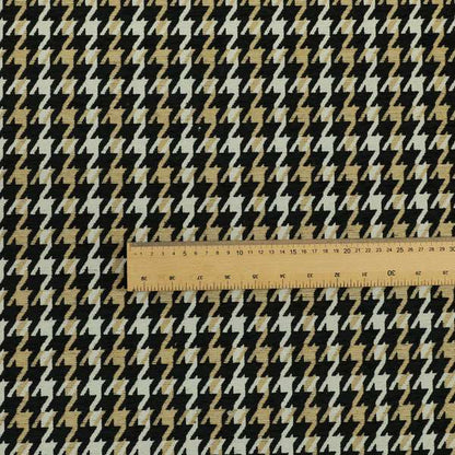 Boxer Houndstooth Pattern In Black Beige Colour Woven Soft Chenille Upholstery Fabric JO-454
