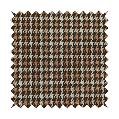 Boxer Houndstooth Pattern In Brown Orange Colour Woven Soft Chenille Upholstery Fabric JO-455 - Roman Blinds