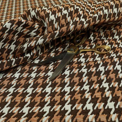 Boxer Houndstooth Pattern In Brown Orange Colour Woven Soft Chenille Upholstery Fabric JO-455