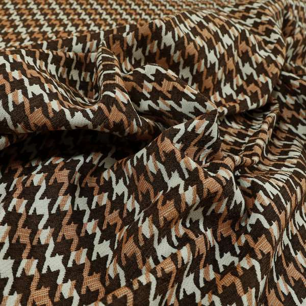 Boxer Houndstooth Pattern In Brown Orange Colour Woven Soft Chenille Upholstery Fabric JO-455 - Roman Blinds