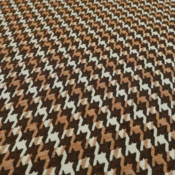 Boxer Houndstooth Pattern In Brown Orange Colour Woven Soft Chenille Upholstery Fabric JO-455 - Made To Measure Curtains