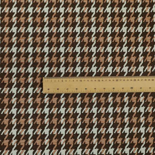 Boxer Houndstooth Pattern In Brown Orange Colour Woven Soft Chenille Upholstery Fabric JO-455 - Made To Measure Curtains