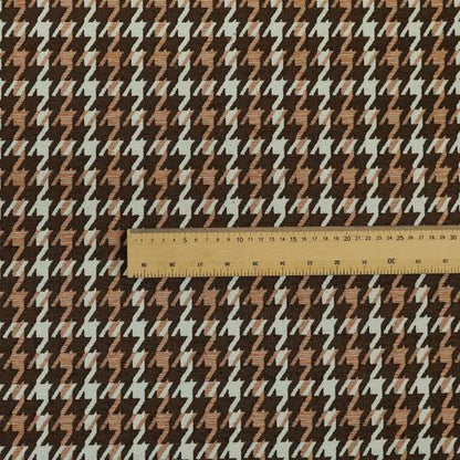 Boxer Houndstooth Pattern In Brown Orange Colour Woven Soft Chenille Upholstery Fabric JO-455