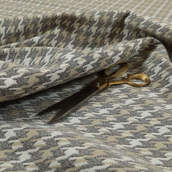 Boxer Houndstooth Pattern In Grey Colour Woven Soft Chenille Upholstery Fabric JO-456