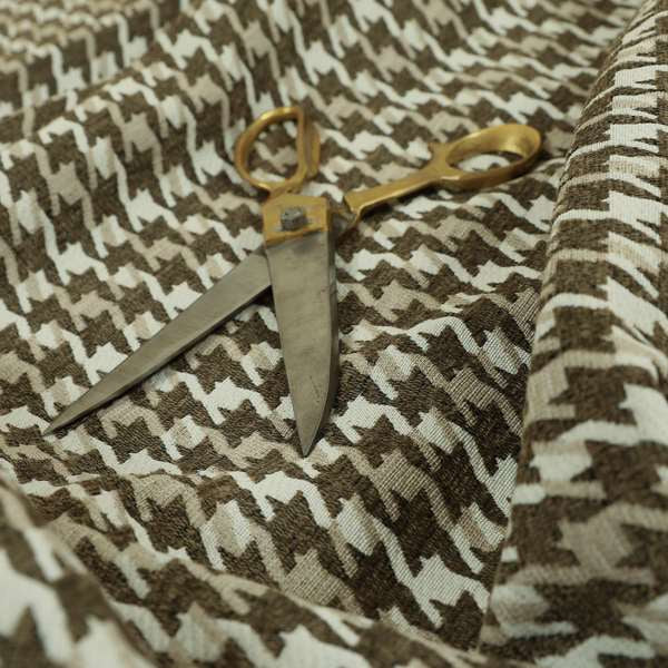 Boxer Houndstooth Pattern In Brown Colour Woven Soft Chenille Upholstery Fabric JO-457 - Made To Measure Curtains