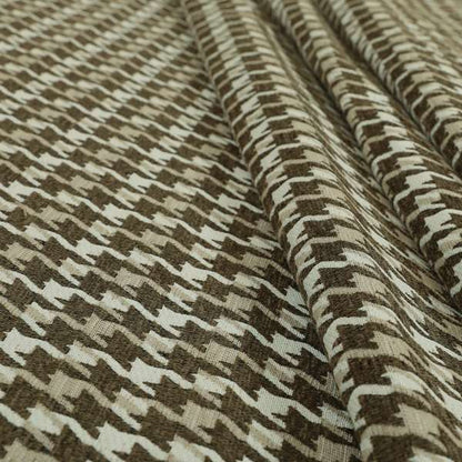 Boxer Houndstooth Pattern In Brown Colour Woven Soft Chenille Upholstery Fabric JO-457 - Made To Measure Curtains