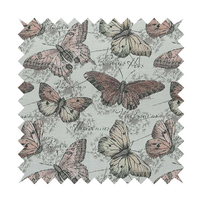 Natural White Pink Colour Butterfly Animal Inspired Soft Chenille Upholstery Fabric JO-46 - Roman Blinds