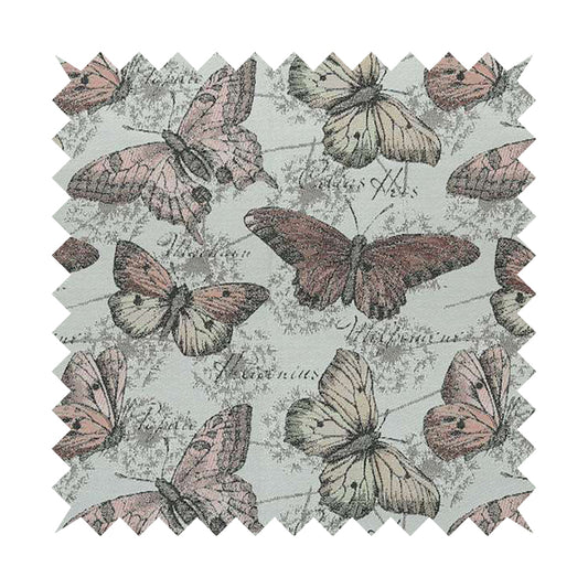 Natural White Pink Colour Butterfly Animal Inspired Soft Chenille Upholstery Fabric JO-46