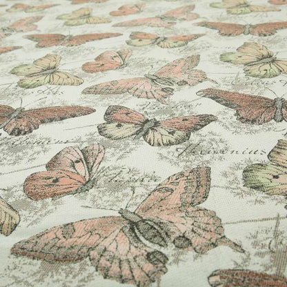 Natural White Pink Colour Butterfly Animal Inspired Soft Chenille Upholstery Fabric JO-46 - Roman Blinds