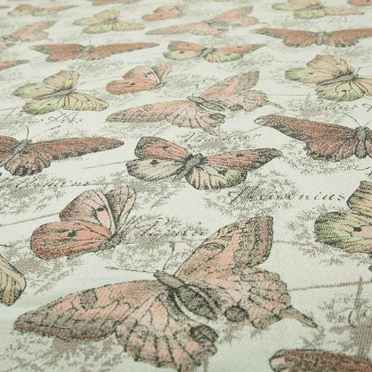 Natural White Pink Colour Butterfly Animal Inspired Soft Chenille Upholstery Fabric JO-46