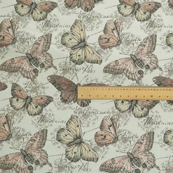 Natural White Pink Colour Butterfly Animal Inspired Soft Chenille Upholstery Fabric JO-46 - Roman Blinds