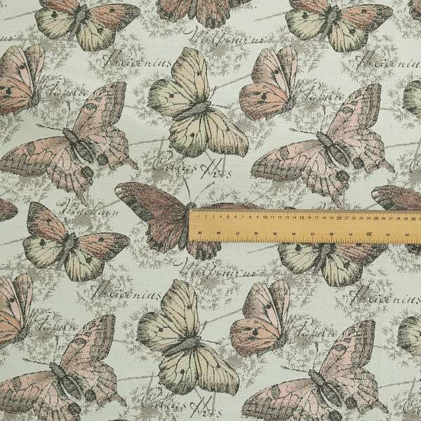 Natural White Pink Colour Butterfly Animal Inspired Soft Chenille Upholstery Fabric JO-46