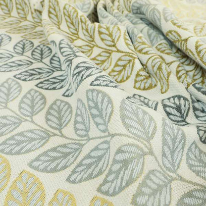 Fantasque Floral Leaf Inspired Pattern White Grey Yellow Colour Soft Woven Fabric JO-461 - Made To Measure Curtains