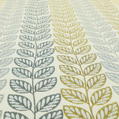 Fantasque Floral Leaf Inspired Pattern White Grey Yellow Colour Soft Woven Fabric JO-461