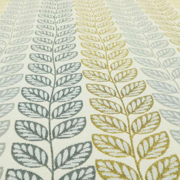 Fantasque Floral Leaf Inspired Pattern White Grey Yellow Colour Soft Woven Fabric JO-461 - Made To Measure Curtains