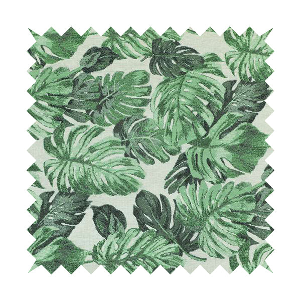 Fantasque Leaf Inspired Pattern White Green Colour Chenille Fabric JO-462 - Made To Measure Curtains