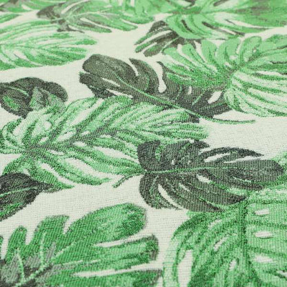 Fantasque Leaf Inspired Pattern White Green Colour Chenille Fabric JO-462 - Made To Measure Curtains