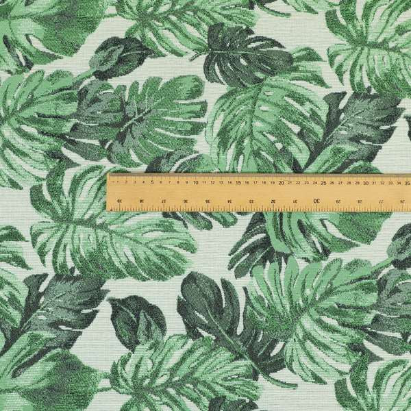 Fantasque Leaf Inspired Pattern White Green Colour Chenille Fabric JO-462 - Roman Blinds