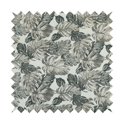 Fantasque Leaf Inspired Pattern White Grey Brown Colour Chenille Fabric JO-463 - Made To Measure Curtains