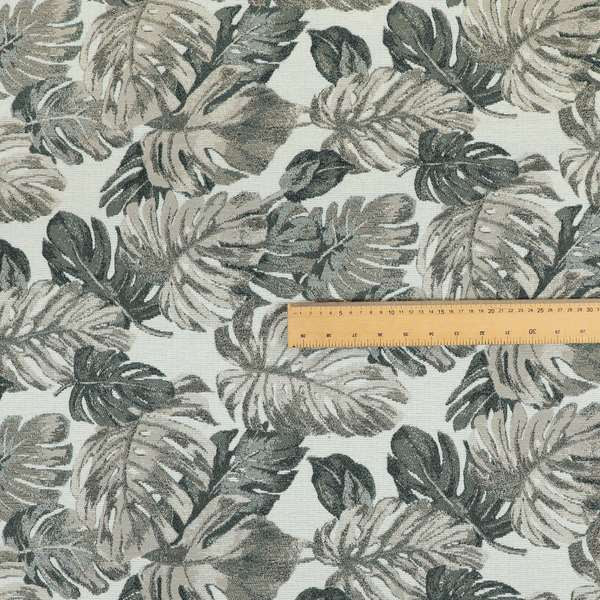 Fantasque Leaf Inspired Pattern White Grey Brown Colour Chenille Fabric JO-463 - Roman Blinds