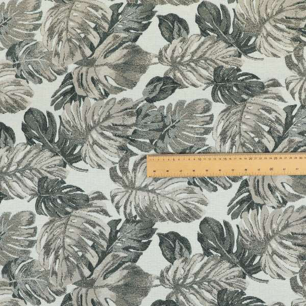 Fantasque Leaf Inspired Pattern White Grey Brown Colour Chenille Fabric JO-463