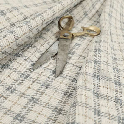 Quality Woven Jacquard Tartan Pattern Beige Grey Soft Cheniille Fabric JO-465