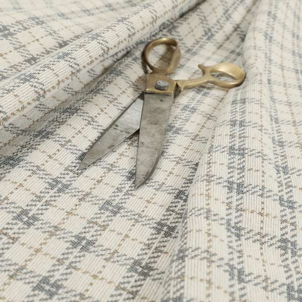 Quality Woven Jacquard Tartan Pattern Beige Grey Soft Cheniille Fabric JO-465 - Made To Measure Curtains