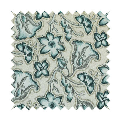 Elwin Decorative Weave Teal Blue Colour Floral Pattern Jacquard Fabric JO-467 - Made To Measure Curtains