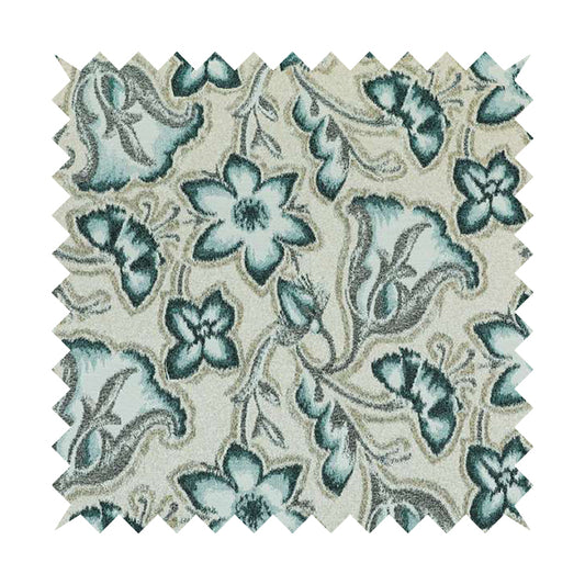 Elwin Decorative Weave Teal Blue Colour Floral Pattern Jacquard Fabric JO-467