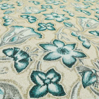 Elwin Decorative Weave Teal Blue Colour Floral Pattern Jacquard Fabric JO-467 - Made To Measure Curtains