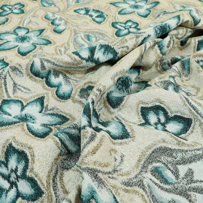 Elwin Decorative Weave Teal Blue Colour Floral Pattern Jacquard Fabric JO-467 - Made To Measure Curtains