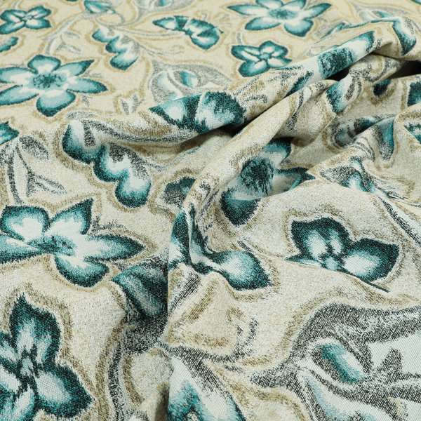 Elwin Decorative Weave Teal Blue Colour Floral Pattern Jacquard Fabric JO-467 - Handmade Cushions