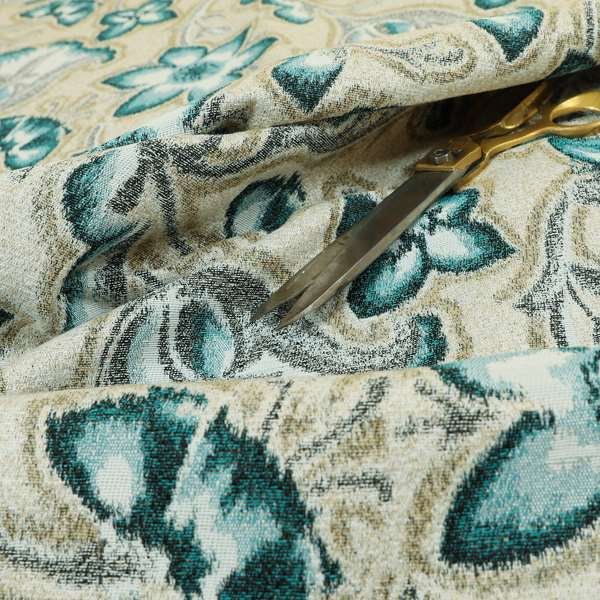 Elwin Decorative Weave Teal Blue Colour Floral Pattern Jacquard Fabric JO-467 - Roman Blinds