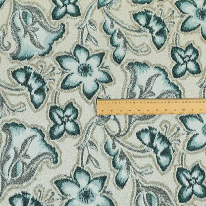 Elwin Decorative Weave Teal Blue Colour Floral Pattern Jacquard Fabric JO-467