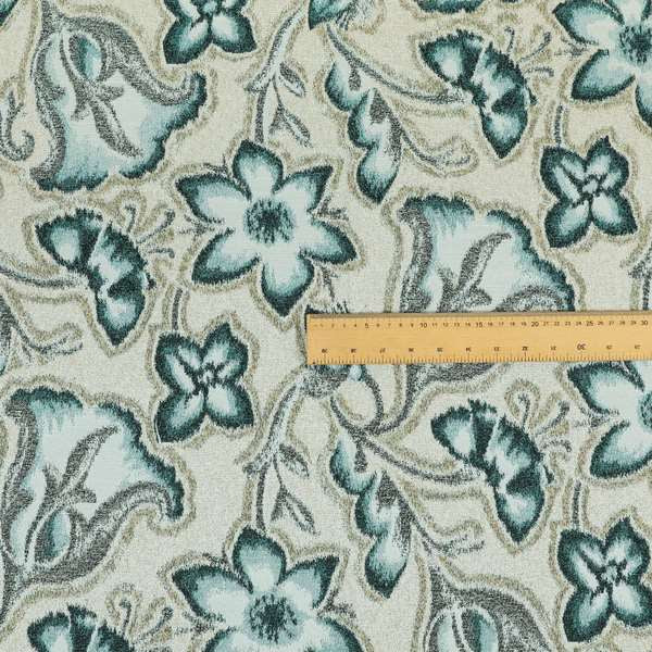 Elwin Decorative Weave Teal Blue Colour Floral Pattern Jacquard Fabric JO-467 - Made To Measure Curtains