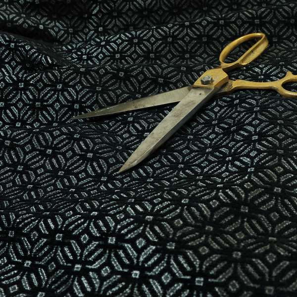 Vegas Black Silver Shine Effect Geometric Small Pattern Medallion Soft Chenille Upholstery Fabric JO-468 - Handmade Cushions