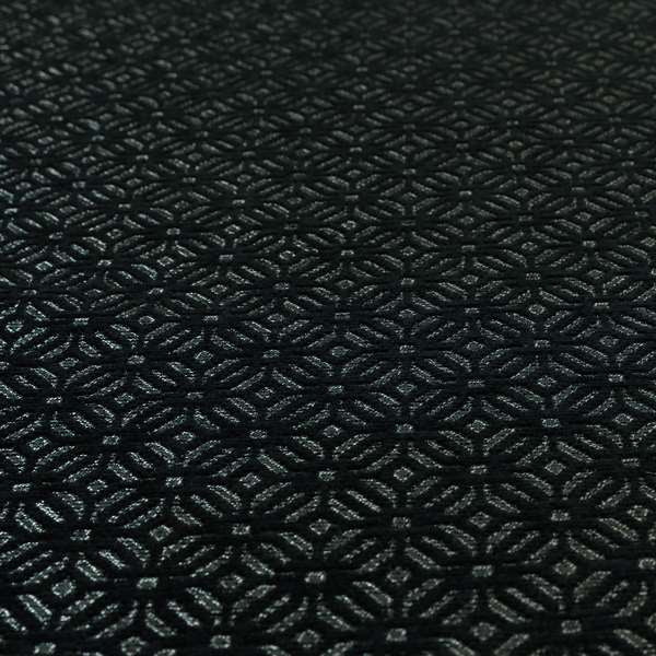 Vegas Black Silver Shine Effect Geometric Small Pattern Medallion Soft Chenille Upholstery Fabric JO-468