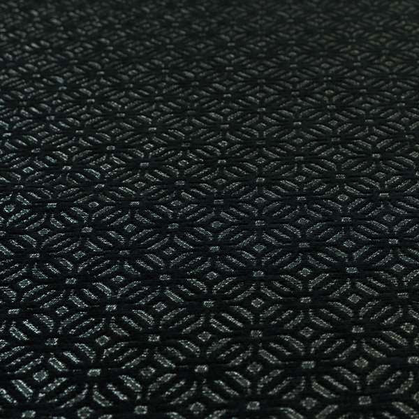 Vegas Black Silver Shine Effect Geometric Small Pattern Medallion Soft Chenille Upholstery Fabric JO-468 - Made To Measure Curtains