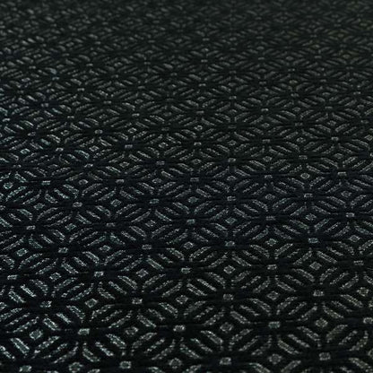 Vegas Black Silver Shine Effect Geometric Small Pattern Medallion Soft Chenille Upholstery Fabric JO-468 - Made To Measure Curtains