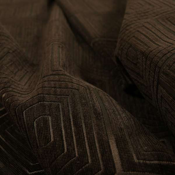 Vegas Brown Shine Effect Geometric Pattern Soft Chenille Upholstery Fabric JO-47 - Roman Blinds