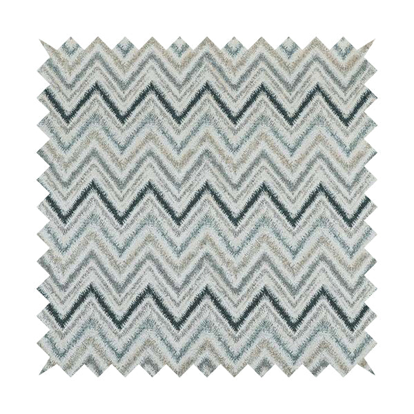 Elwin Decorative Weave Teal Blue Colour Chevron Pattern Jacquard Fabric JO-470 - Made To Measure Curtains