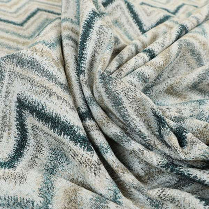 Elwin Decorative Weave Teal Blue Colour Chevron Pattern Jacquard Fabric JO-470 - Made To Measure Curtains