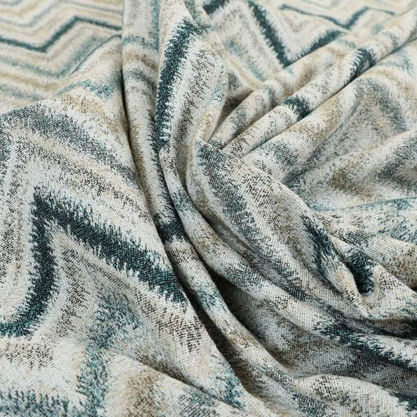 Elwin Decorative Weave Teal Blue Colour Chevron Pattern Jacquard Fabric JO-470