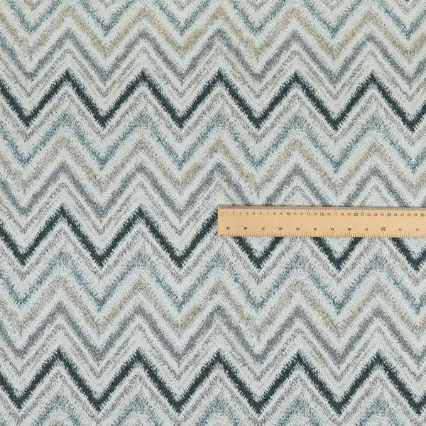 Elwin Decorative Weave Teal Blue Colour Chevron Pattern Jacquard Fabric JO-470 - Made To Measure Curtains